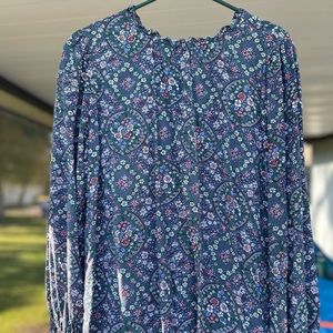 Loft Outlet Blue Floral Tunic Blouse Long Sleeved Sz Medium